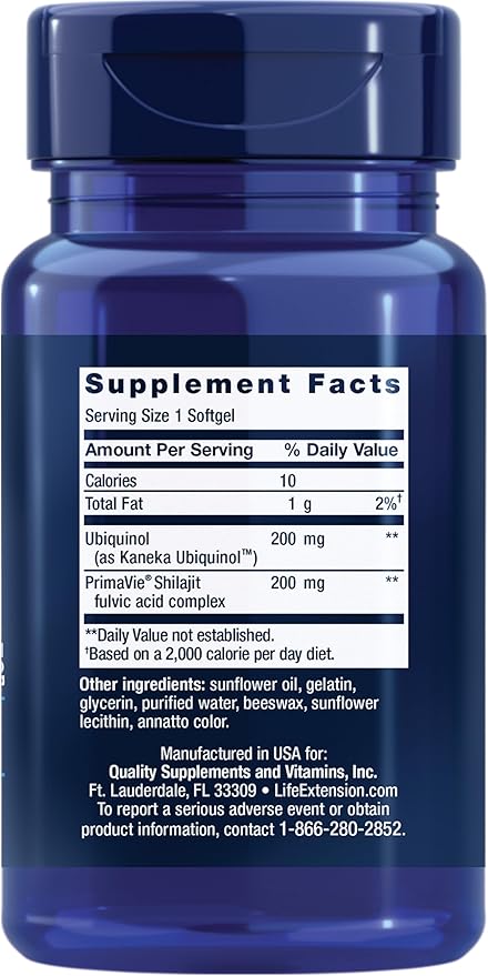 Life Extension Super Ubiquinol CoQ10 with Enhanced Mitochondrial Support – 200 mg, Shilajit – Promotes Heart Health, Cell Energy, Oxidative Stress – Gluten-Free, Non-GMO – 30 Softgels