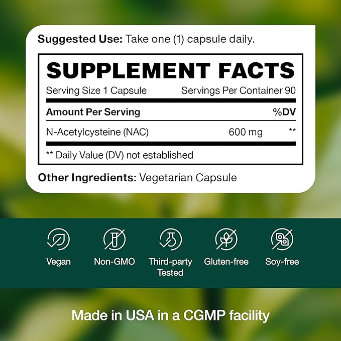 NAC Supplement - N Acetyl Cysteine - High Dosage 600mg - Amino Acids - Vegan Friendly - Pure NAC Powder - 90 Capsules