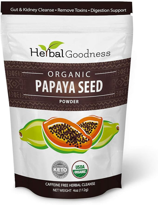 Organic Papaya Seeds Powder 4oz - 100% Natural Cleanse with Papain for Gut & Digestive Health Support - Papaya Seed for Body Detox & Colon Broom Formula - 1 Pack