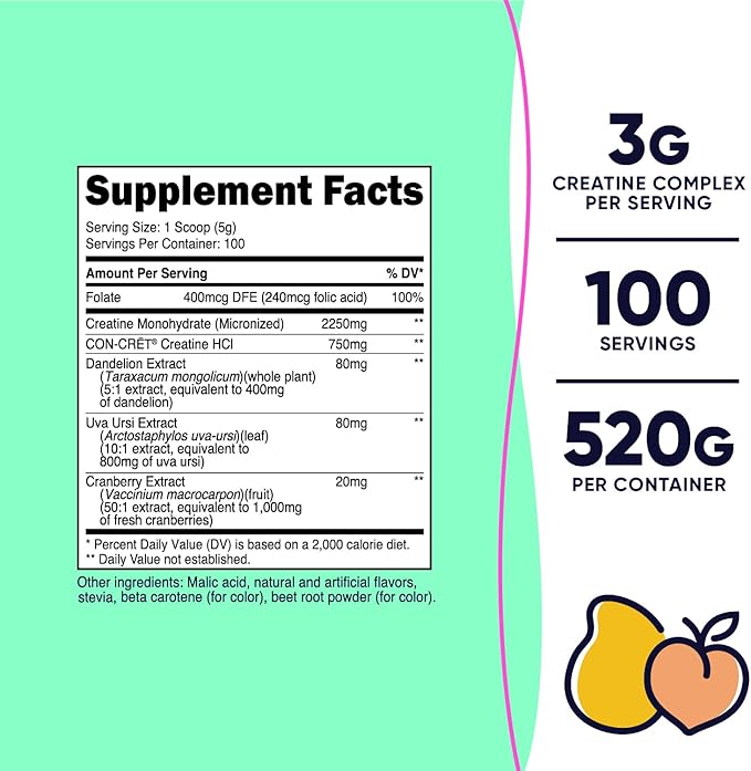 Nutricost Creatine Monohydrate Powder for Women, Micronized, Peach Mango, 100 Servings - Vegetarian, Non-GMO, Gluten Free