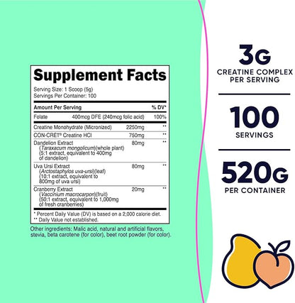 Nutricost Creatine Monohydrate Powder for Women, Micronized, Peach Mango, 100 Servings - Vegetarian, Non-GMO, Gluten Free