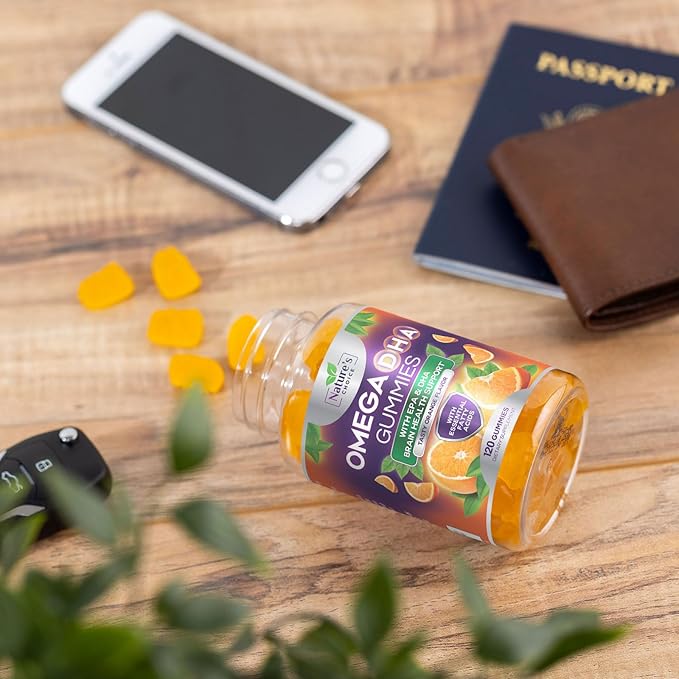 Omega 3 Fish Oil Gummies - Triple Strength Omega 3 Gummy Vitamins, High Absorption EPA & DHA Fatty Acids, for Heart Health & Brain Support, Nature's Fish Oil Supplement, Orange Flavor - 120 Gummies