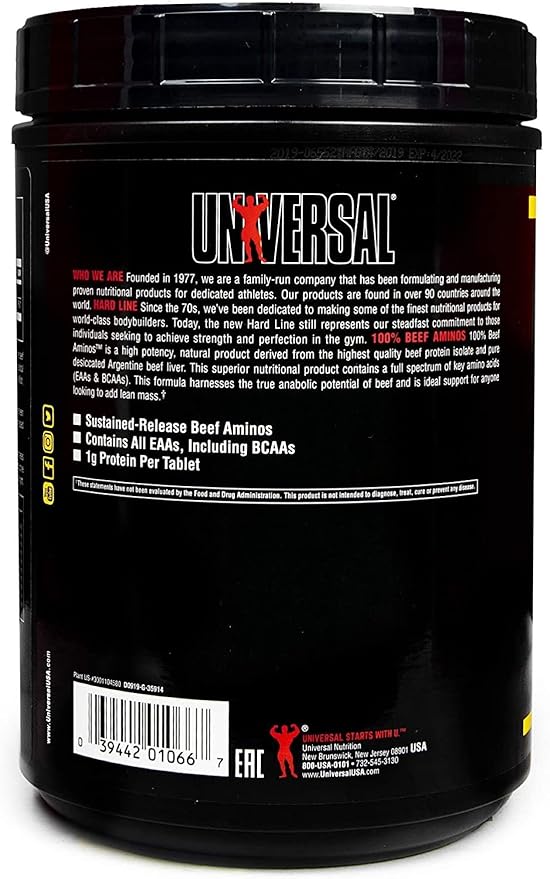 Universal 100% Beef Aminos Tablets | Pure Beef Amino Complex | Full Spectrum EAAs, BCAAs & Protein from Beef Protein Isolate & Pure Desiccated Argentine Beef Liver | 66 Servings, 200 Tablets