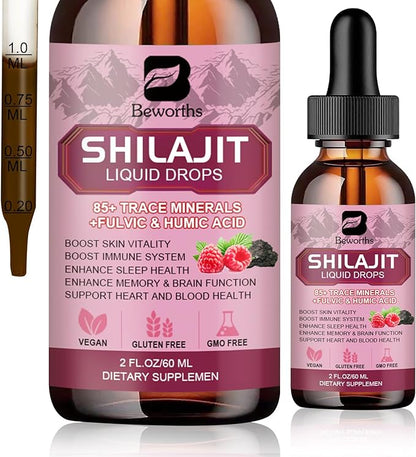 Shilajit Resin Liquid Drops | Organic Shilajit 85+ Trace Minerals Complex with Ashwagandha, Turmeric, Ginseng, Chaga, Shilajit Supplement for Men Immune Support, Brain Booster, Energy, Overall Health