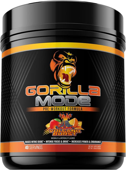 Gorilla Mode Pre Workout - Massive Pumps · Laser Focus · Energy · Power - L-Citrulline, Creatine, L-Tyrosine, Betaine, Hydroprime®, Alpha-GPC, 400mg Caffeine, Huperzine A - 836g (Volcano Burst)