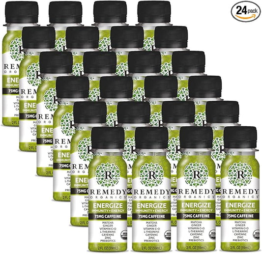 Remedy Organics Immunity Plus Shot, Energize 24-Pack | Boost Energy, Brain Function, Detoxification, and Metabolism | Certified-Organic Ingredients
