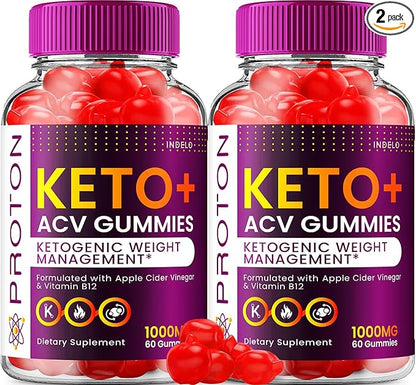 (2 Pack) Proton Keto ACV Gummies Advanced, Proton Keto + ACV Gummies 1000mg, Protein Apple Cider Vinegar Gummy Proton Gummies Reviews, Proton Keto+ACV Vitamin B12 (120 Gummies)