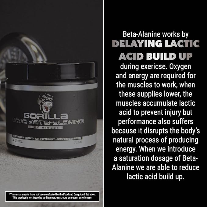 Gorilla Mode Beta-Alanine – Carnosine Precursor/Enhanced Muscular Endurance / 3.2 Grams per Servings