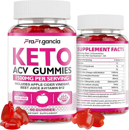 Keto ACV Gummies - Apple Cider Vinegar Gummies with B6 & B12, Vegan, Gelatin-Free, Keto Support, Detox Cleanse, Non-GMO, for Men & Women, 60 Gummies