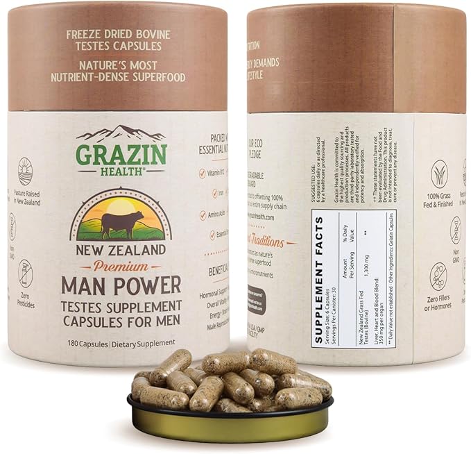 Grass Fed Bovine Testes Man Power Capsules (30 Day Supply)