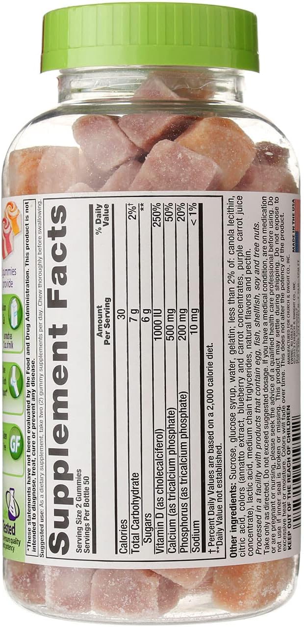 VitaFusion Calcium 500 mg Dietary Supplement Gummies Natural Fruit and Cream Flavors - 100 ct, Pack of 2