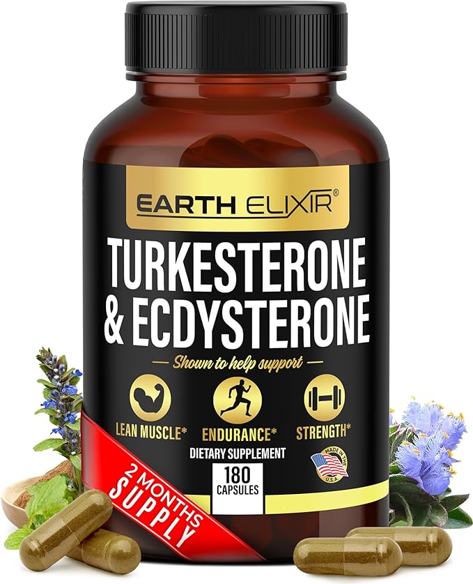 Turkesterone 1000mg and Ecdysterone 1000mg Supplements (180 Capsules) 2 Month Supply - 3rd Party Tested- Turkesterone Supplement for Men (Ajuga Turkestanica) with 95% Beta Ecdysterone