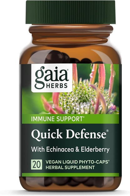 Gaia Herbs Quick Defense - Fast-Acting Immune Support Supplement for Use at Onset of Symptoms - with Echinacea, Black Elderberry, Ginger & Andrographis - 20 Vegan Liquid Phyto-Capsules (2-Day Supply)