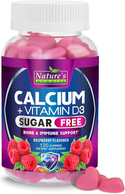 Sugar Free Calcium Gummy Bites Plus 400 IU Vitamin D3, Bone Health & Immune Support, Supports Bone Strength - Chewable Calcium Nutrition Supplement, Non-GMO, Berry Flavor Chews - 120 Gummies