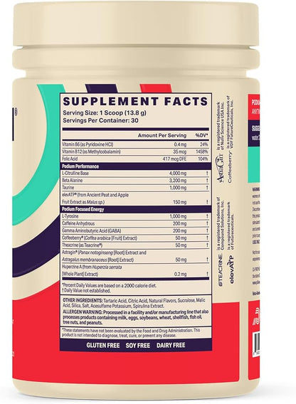 Podium Nutrition, Fuse Pre Workout Powder, Blue Razz Slushie, 30 Servings, Beta Alanine and Caffeine for Energy, Gluten Free, Soy Free, Dairy Free