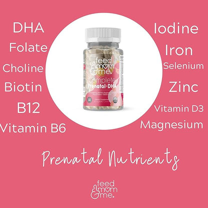 Feed Mom & Me Prenatal Vitamin + DHA, 22 Vitamins & Minerals for Baby’s Development & Mom Nourishment: Folate, Selenium, Iron, Choline, Vitamin C, D3, Calcium, Gluten & Soy Free, NON-GMO 30 Day Supply