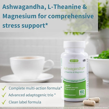 Advanced Ashwagandha KSM-66, L-Theanine & Magnesium, Clean Label, Multi Action Adaptogen Complex for Stress Support with Zinc & B Vitamins, 360 Vegan Capsules, by Igennus