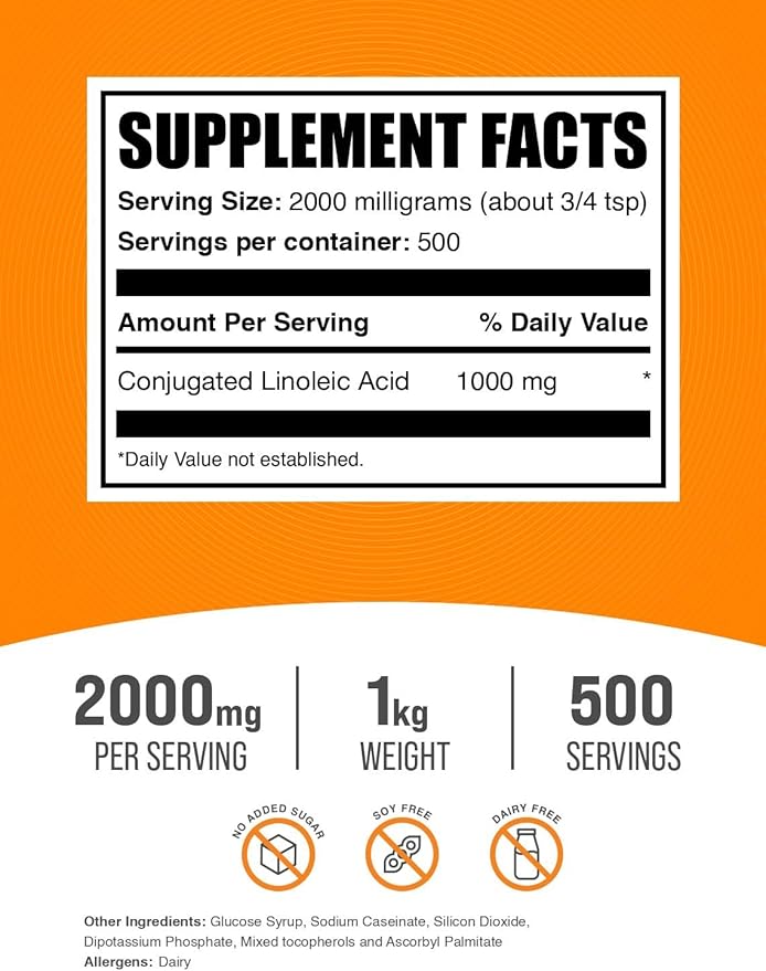 BulkSupplements.com Conjugated Linoleic Acid Powder - CLA Conjugated Linoleic Acid, CLA Supplements, CLA Powder - Gluten Free, 2000mg per Serving, 1kg (2.2 lbs) (Pack of 1)