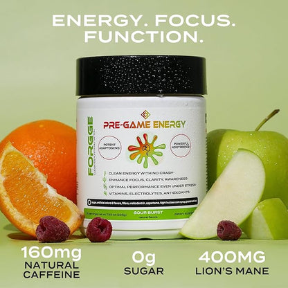 Forgge Focus Energy Drink Powder - Lion’s Mane, Alpha-GPC, L-Theanine and Nootropics for Focus - Vitamins + Electrolytes - Natural Caffeine, Sugar Free (Sour Burst)