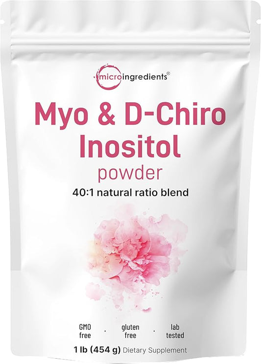 Micro Ingredients Myo-Inositol & D-Chiro Inositol Powder, 1lb | Hormonal Balance & Ovarian Health Support | 40:1 Ideal Ratio Inositol Supplement for Women | Non-GMO, Vegan, Filler-Free (221 Servings)