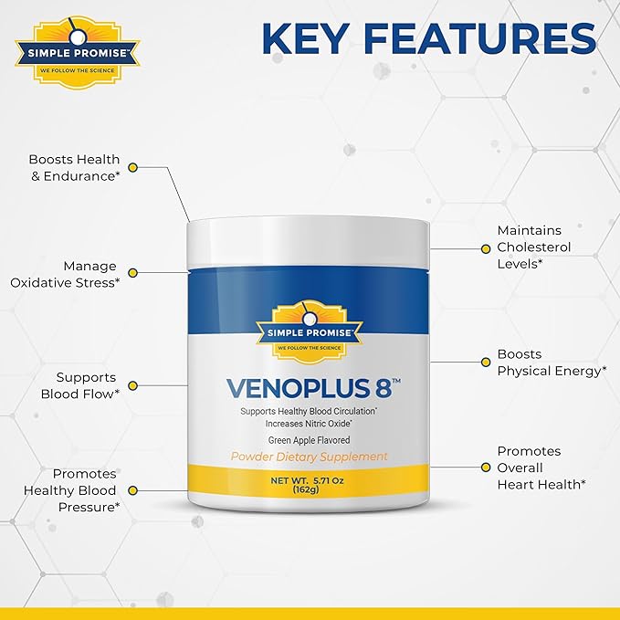 Simple Promise - VenoPlus 8 - Nitric Oxide Supplements for Men and Women - Beet Root Powder with Proprietary Blend - Beet Juice Powder for Blood Circulation, Heart Health