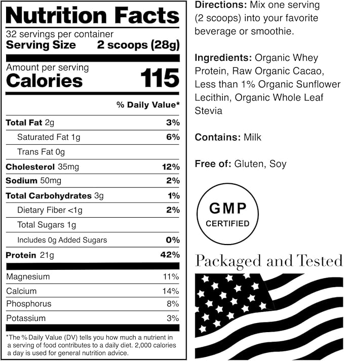 NorCal Organic Chocolate Whey Protein | 100% USA Grass-Fed, USDA Certified | Naturally Flavored with Raw Cacao from California Family Farms | 32 Ounce (Pack of 1) - 32 Servings
