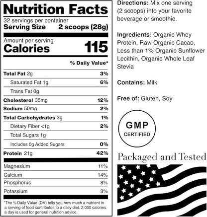 NorCal Organic Chocolate Whey Protein | 100% USA Grass-Fed, USDA Certified | Naturally Flavored with Raw Cacao from California Family Farms | 32 Ounce (Pack of 1) - 32 Servings