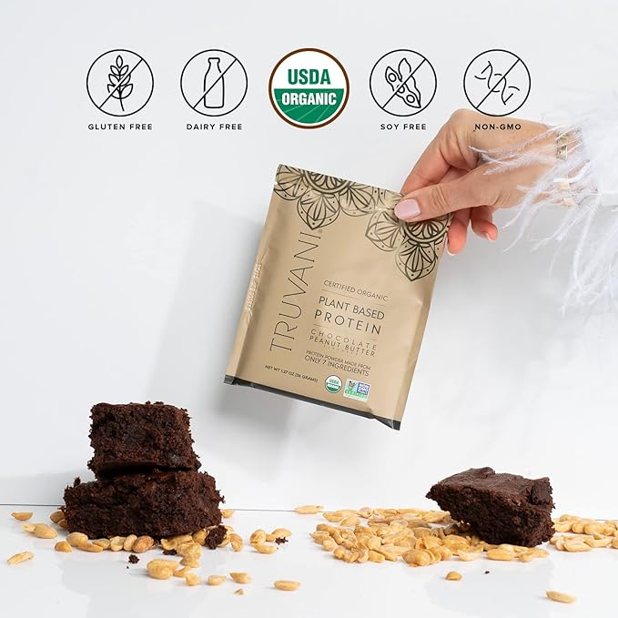 Truvani Vegan Pea Protein Powder | Chocolate Peanut Butter | 20g Organic Plant Based Protein | 10 Travel Packets | Keto | Gluten & Dairy Free | Low Carb | No Added Sugar