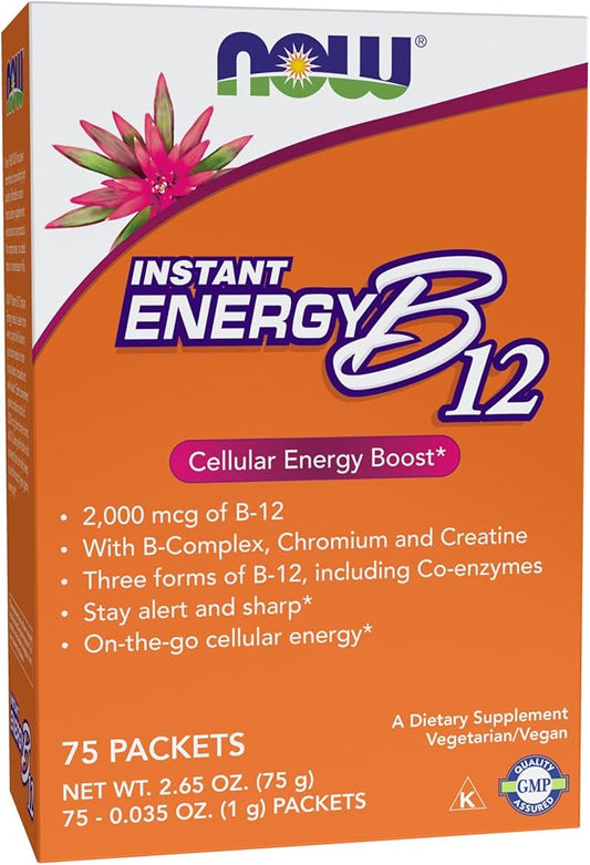 NOW Foods Supplements, Instant Energy B-12 (2,000 mcg of B-12 per packet), Cellular Energy Boost*, 75 Packets