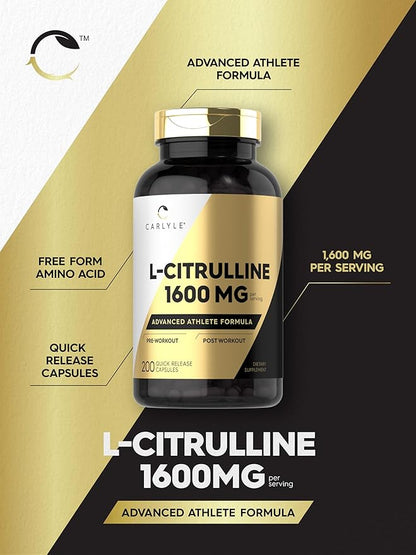 Carlyle L Citrulline Capsules 1600mg | 200 Count | Advanced Athlete Formula Non-GMO, Gluten Free Supplement