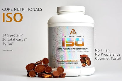 Core Nutritionals ISO, 100% Micro Filtered, Zero Artificial Fillers, 25g Whey Protein Isolate, 80 Servings (Chocolate Peanut Butter Cup)