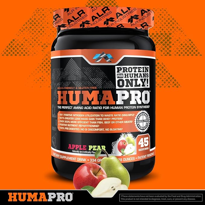 Humapro | Amino Acids Protein Matrix for Humans | 99% Utilization for Lean Muscle | Vegan, Gluten Free | 334g / 45 Servings (Apple Pear)
