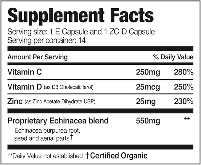 EZC Pak 5-Day Immune System Booster with Echinacea, Vitamin C, Zinc & Vitamin D - Tapered Immune Support Supplement for Adults - Supports Immunity, Easy Travel-Size Supplement Pack