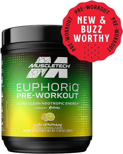 Pre Workout Powder MuscleTech EuphoriQ PreWorkout Smart Pre Workout Powder for Men & Women Caffeine Metabolite Fueled with Paraxanthine Yuzu Lemonade (20 Servings)