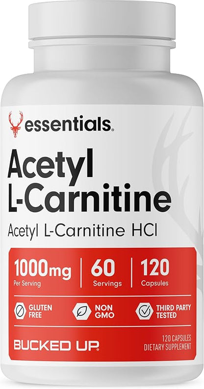 Bucked Up Acetyl L-Carnitine 1000mg Per Serving, Supports Brain Function Essentials (60 Servings, 120 Capsules)