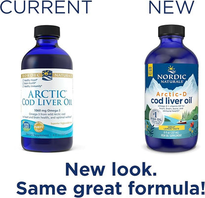 Nordic Naturals Arctic-D Cod Liver Oil, Lemon - 8 oz - 1060 mg Total Omega-3s + 1000 IU Vitamin D3 - EPA & DHA - Heart, Brain, Bone, Immune & Mood Support - Non-GMO - 48 Servings