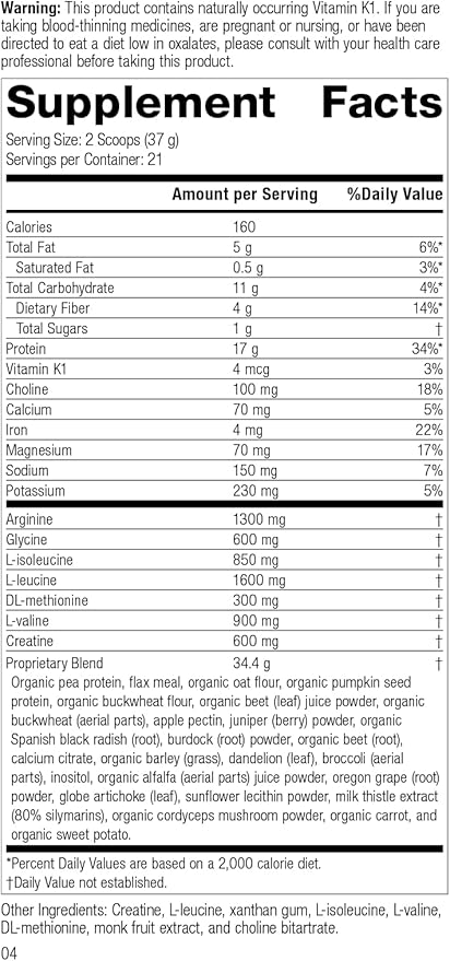 Standard Process SP Detox Balance - Whole-Food Detox Cleanse with Magnesium, Iron, Creatine, Milk Thistle, Protein, Calcium, Potassium, Choline, Arginine, Vitamin K1 - Vegan, Gluten Free - 28oz