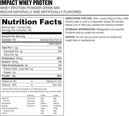 Myprotein - Impact Whey Isolate - Whey Protein Powder - Naturally Flavored Drink Mix - Daily Protein Intake for Superior Performance - Mocha (5.5 lbs, Pack of 1)