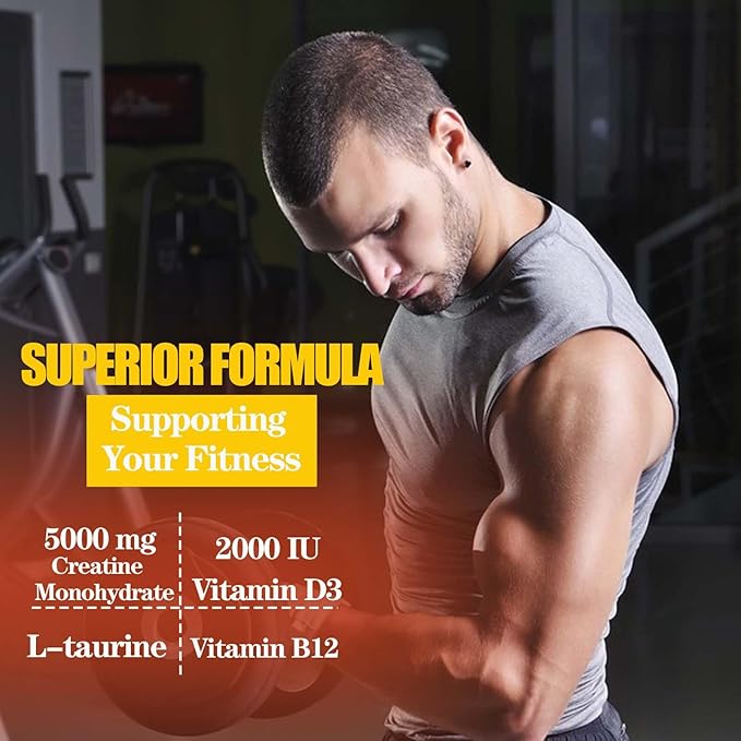 Sugar Free Creatine Monohydrate Gummies 5000mg for Men & Women Chewables Creatine Gummy with L-Taurine, Vitamin B12 & D3 for Muscle Builder, Energy Boost and Increase Strength 120 Counts (120 Counts)