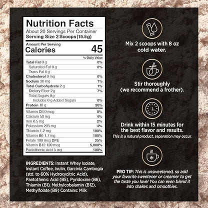 VitaCup Slim Protein Coffee Shake for Diet Support, Instant Coffee w/Whey Protein Powder, B Vitamins & Fiber, Dietitian Developed for Performance & Taste, Make as Iced Coffee or Shake, 3 Bags
