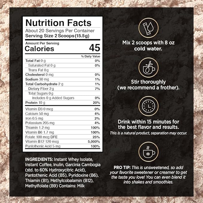 VitaCup Slim Protein Coffee Shake for Diet Support, Instant Coffee w/Whey Protein Powder, B Vitamins & Fiber, Dietitian Developed for Performance and Taste, Make as Iced Coffee or Shake, 20 Servings