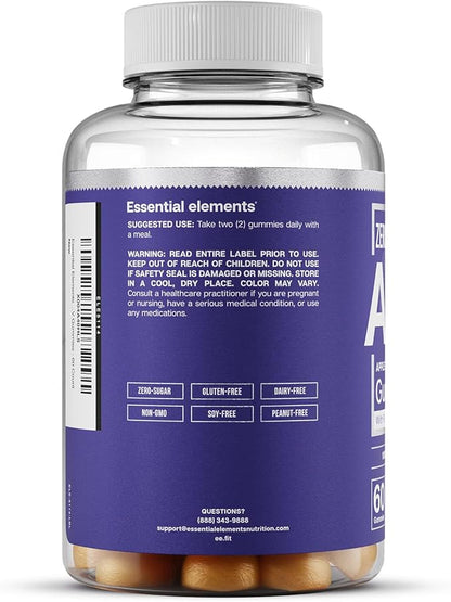 Essential Elements Zero-Sugar ACV Apple Cider Vinegar Gummies from “The Mother” - Naturally-Sourced, Vegan ACV Gummies with Chromium 60 Count