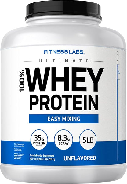 Fitness Labs Whey Protein Powder | 5 Lbs | 35g Protein | Unflavored | Easy Mixing Supplement | Non-GMO, Gluten Free