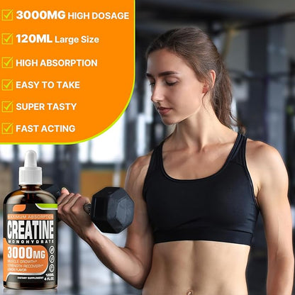 Creatine Monohydrate 3000mg, Liquid Creatine for Muscle Mass, Strength, Glute, Booty & Endurance - Creatine for Women and Men with Hydrolyzed Collagen & Trehalose - 120ml Creatine HCl (Lemon Flavor)