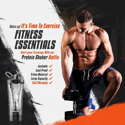 Premium Electric Protein Shaker Bottle, 24 oz Lockable Blender Shaker Bottles, Made with Tritan, BPA Free, USB Rechargeable Mixer Blender Cup for Protein Shakes, Black