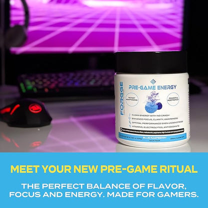 Forgge Focus Energy Drink Powder - Lion’s Mane, Alpha-GPC, L-Theanine and Nootropics for Focus - Vitamins + Electrolytes - Natural Caffeine, Sugar Free (Blue Raspberry)