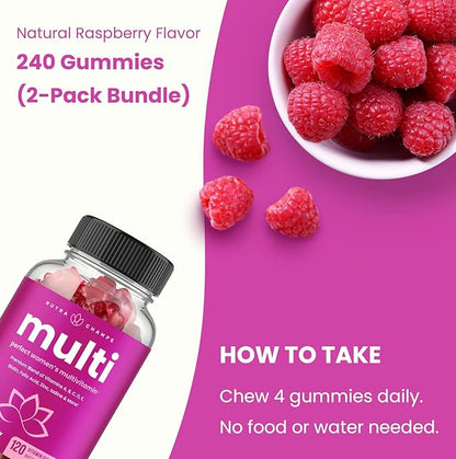 Multivitamin for Women 14+ | Womens Multivitamin Gummies, 240 Count | Vitamins A, B, C, D, E, Biotin, Folic Acid | Womens Gummy Multivitamins | Chewable Daily Multi Gummy Vitamins for Women (2 Pack)