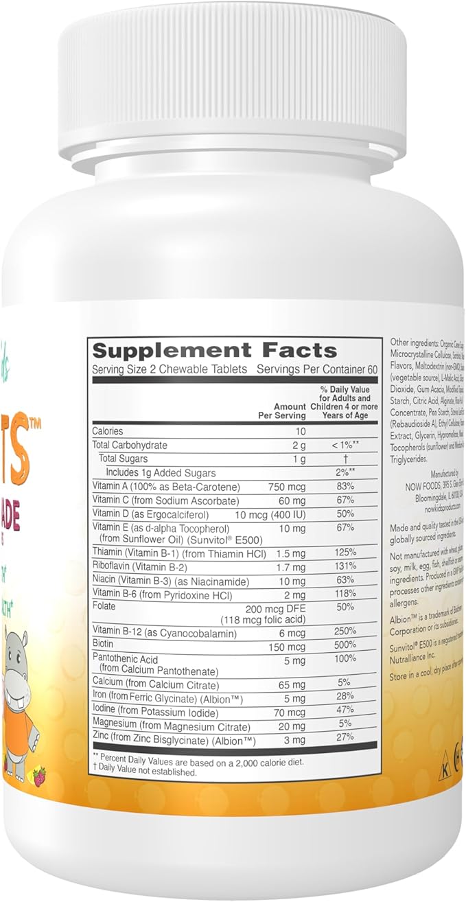 NOW Kids Supplements, Kid Vits Multivitamin, Berry Lemonade Flavor, 120 Chewable Tablets