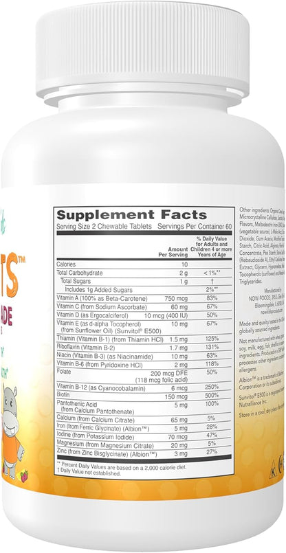 NOW Kids Supplements, Kid Vits Multivitamin, Berry Lemonade Flavor, 120 Chewable Tablets