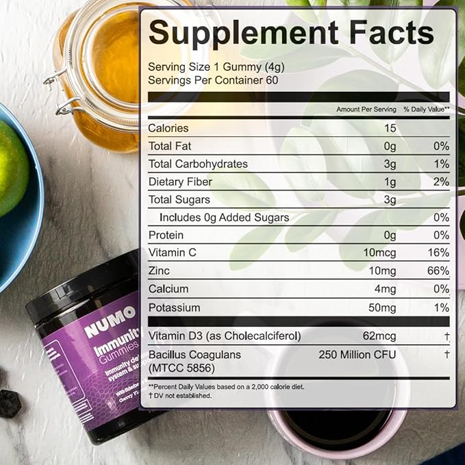 Numo Elderberry Gummies - Immune System Support with Antioxidants Supplement - Complete Formula with Sambucus Fruit, Vitamin D3, Zinc, Vitamin C, Probiotics - Organic, Vegan & Kosher - 60 Count